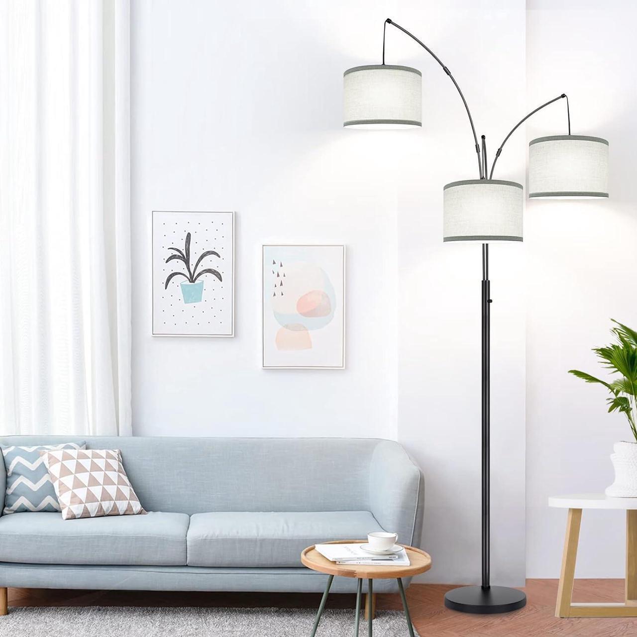 Alt view image 7 of 7 - Dimmable Floor Lamp - 3 Lights Arc Floor Lamps for Living Room, 1000LM Modern Tall Standing Lamp With Gray Shades & Heavy Base, Mid Century Tree Floor Lamp for Bedroom Office, 3 LED Bulbs Included