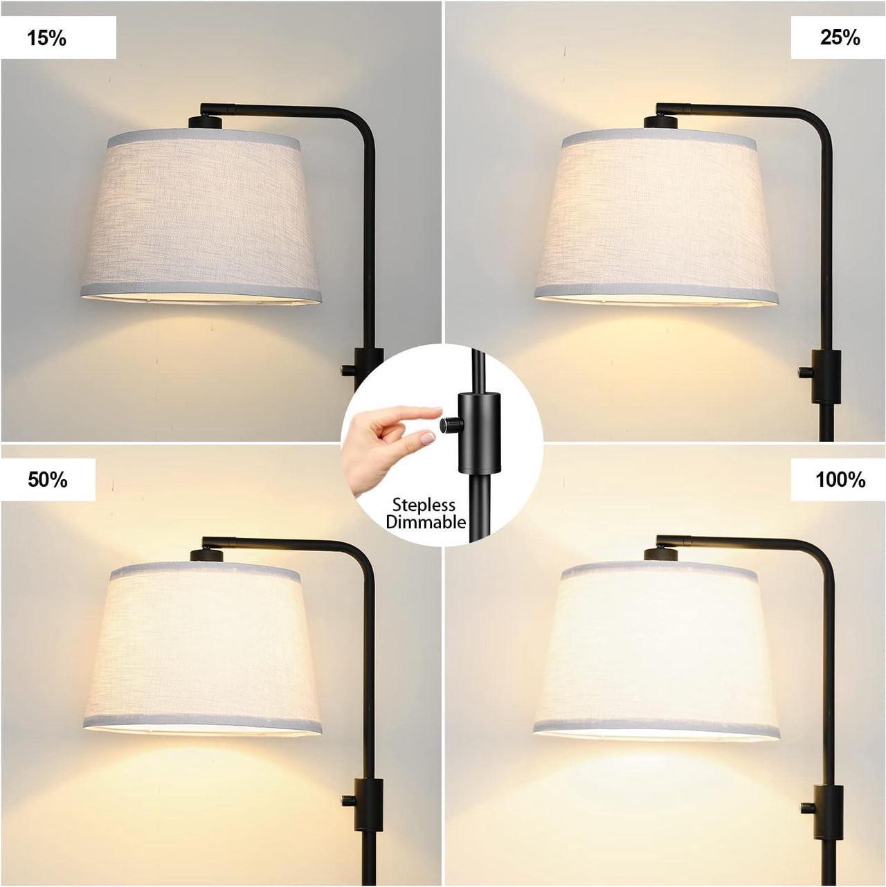 Alt view image 3 of 7 - Upgraded Dimmable Floor Lamp, 1000 Lumens LED Edison Bulb Included, Arc Floor Lamps for Living Room Modern Standing Lamp with Linen Shade, Tall Lamp for Bedroom Office Dining Room- Black