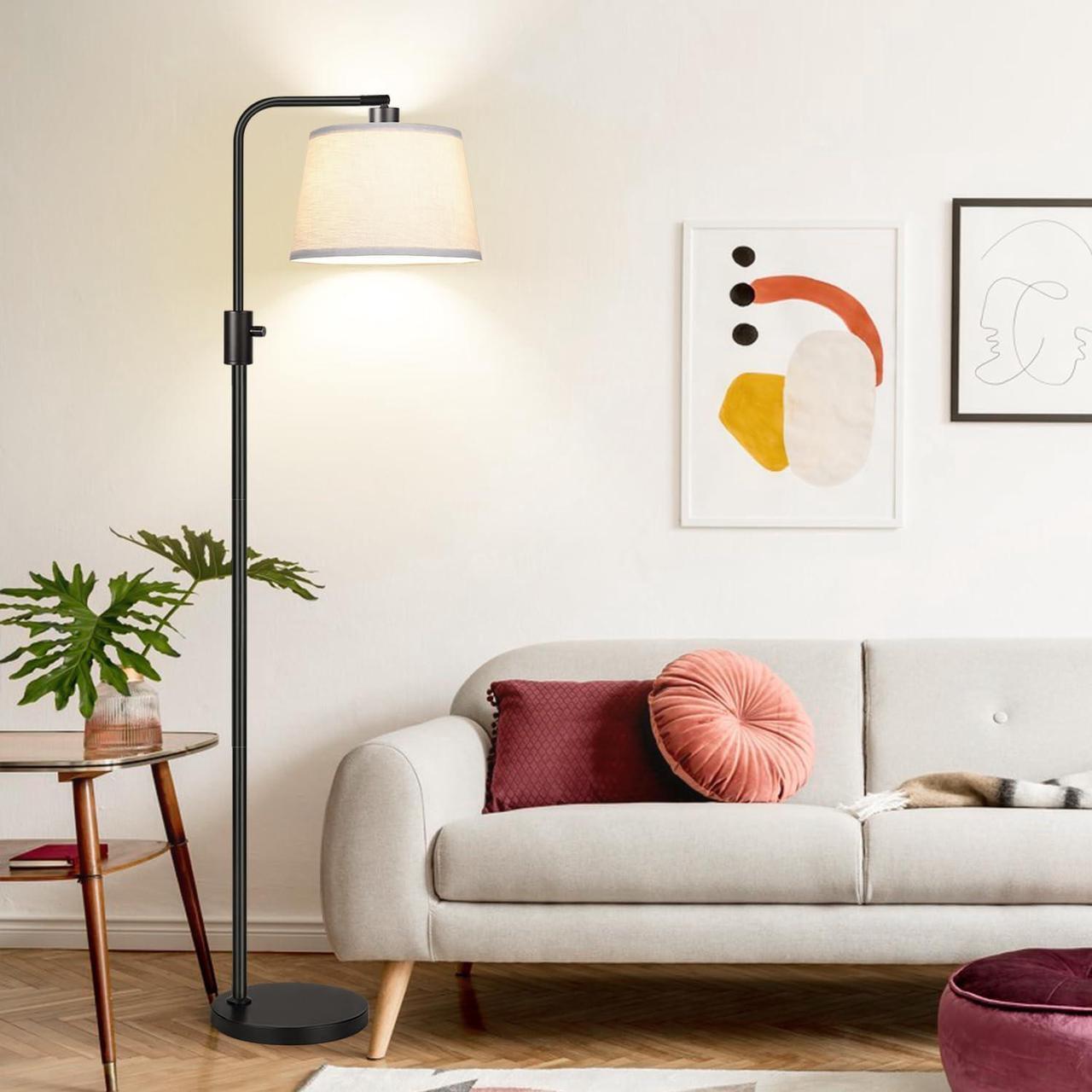 Alt view image 6 of 7 - Upgraded Dimmable Floor Lamp, 1000 Lumens LED Edison Bulb Included, Arc Floor Lamps for Living Room Modern Standing Lamp with Linen Shade, Tall Lamp for Bedroom Office Dining Room- Black