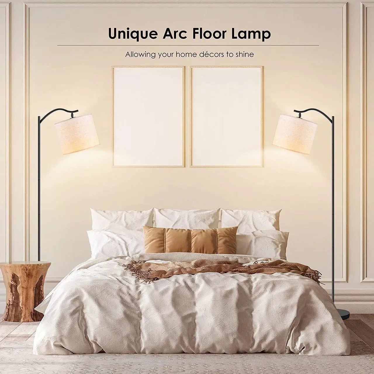 Alt view image 6 of 7 - BoostArea Floor Lamp for Living Room,LED Arched Floor Lamp, Tall Modern Standing Lamp with Beige Linen Shade,Footswitch,Mid Century Floor Lamp for Bedrooms,Study Room,Office