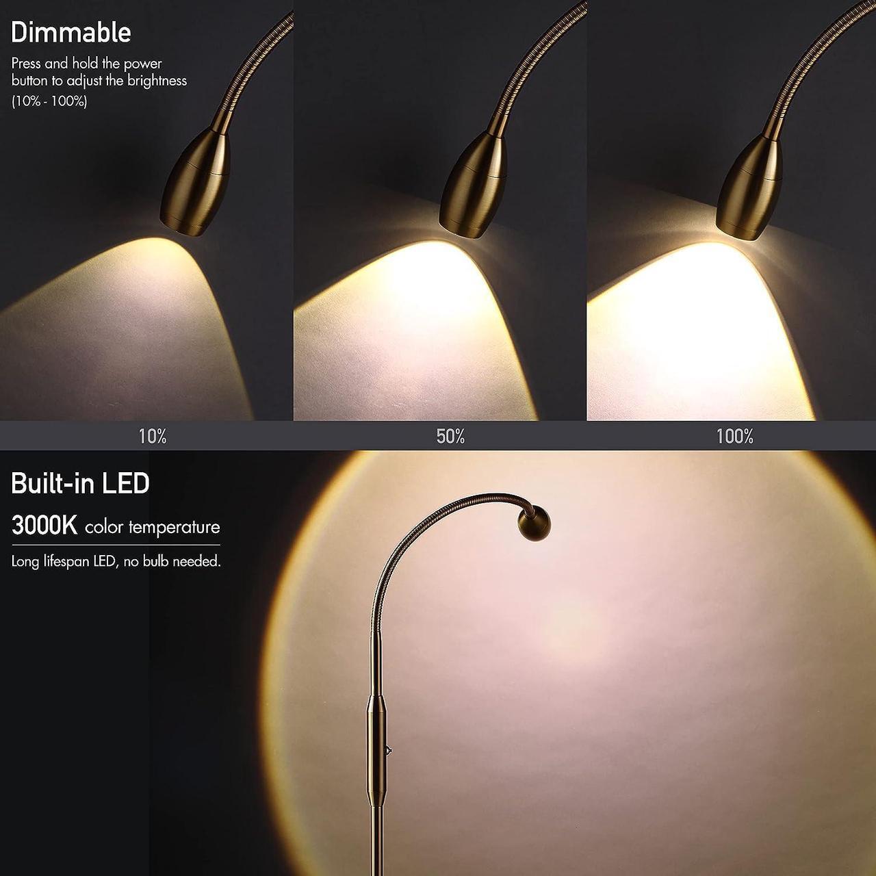 Alt view image 4 of 7 - OBright Ray  Adjustable LED Beam Floor Lamp, Dimmable and Zoomable Spotlight, Flexible Gooseneck, Reading/Crafting Standing Lamp, Work Table Light, Antique Brass