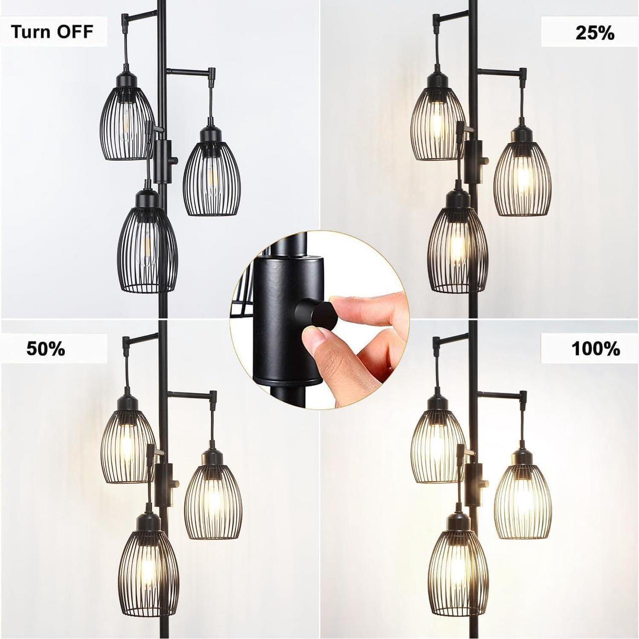 Alt view image 3 of 7 - 68 Dimmable Floor Lamp, 3 x 800LM LED Edison Bulbs Included, Industrial Floor Lamps for Living Room, Rustic Tall Lamps Standing Lamp for Bedrooms Living Room