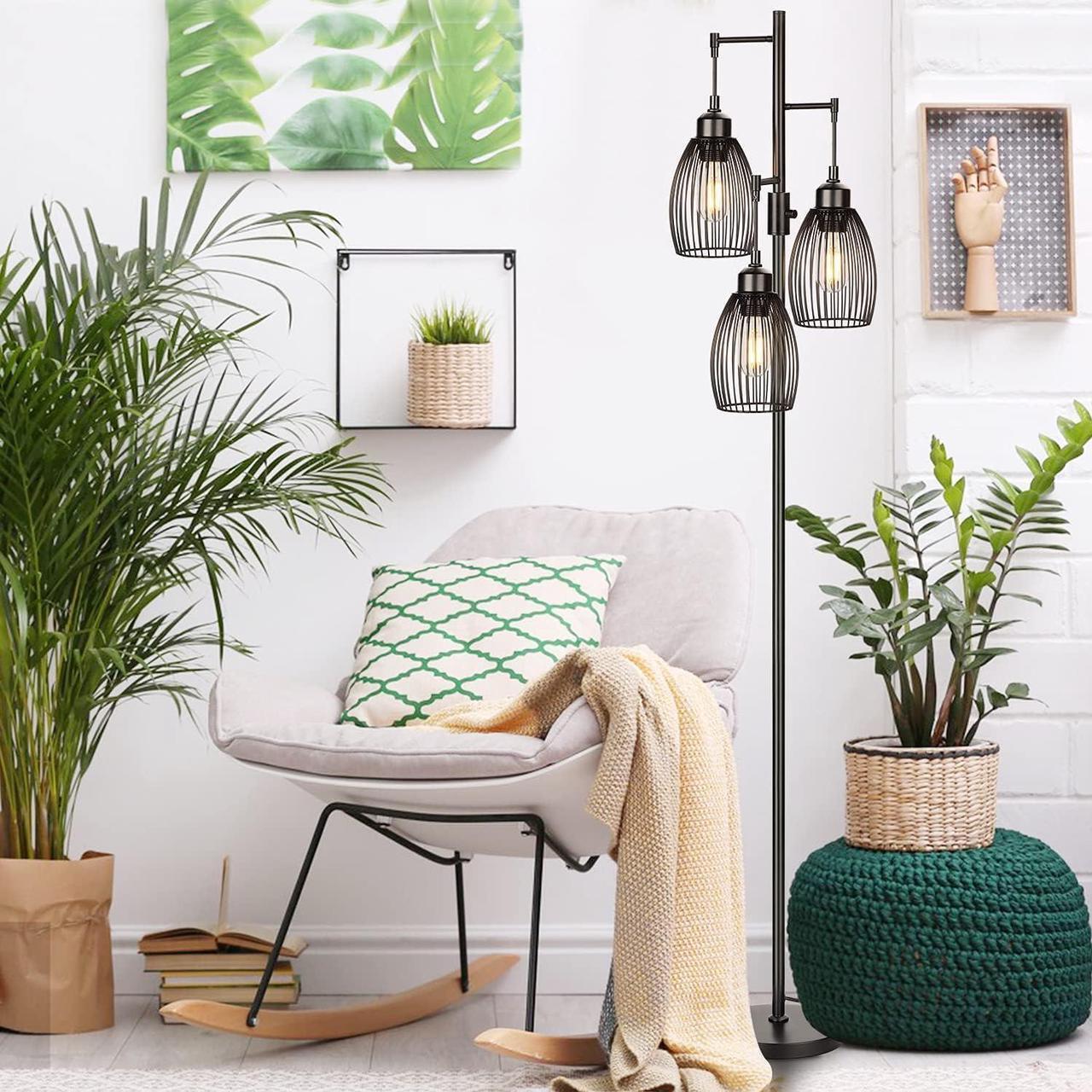 Alt view image 4 of 7 - 68 Dimmable Floor Lamp, 3 x 800LM LED Edison Bulbs Included, Industrial Floor Lamps for Living Room, Rustic Tall Lamps Standing Lamp for Bedrooms Living Room
