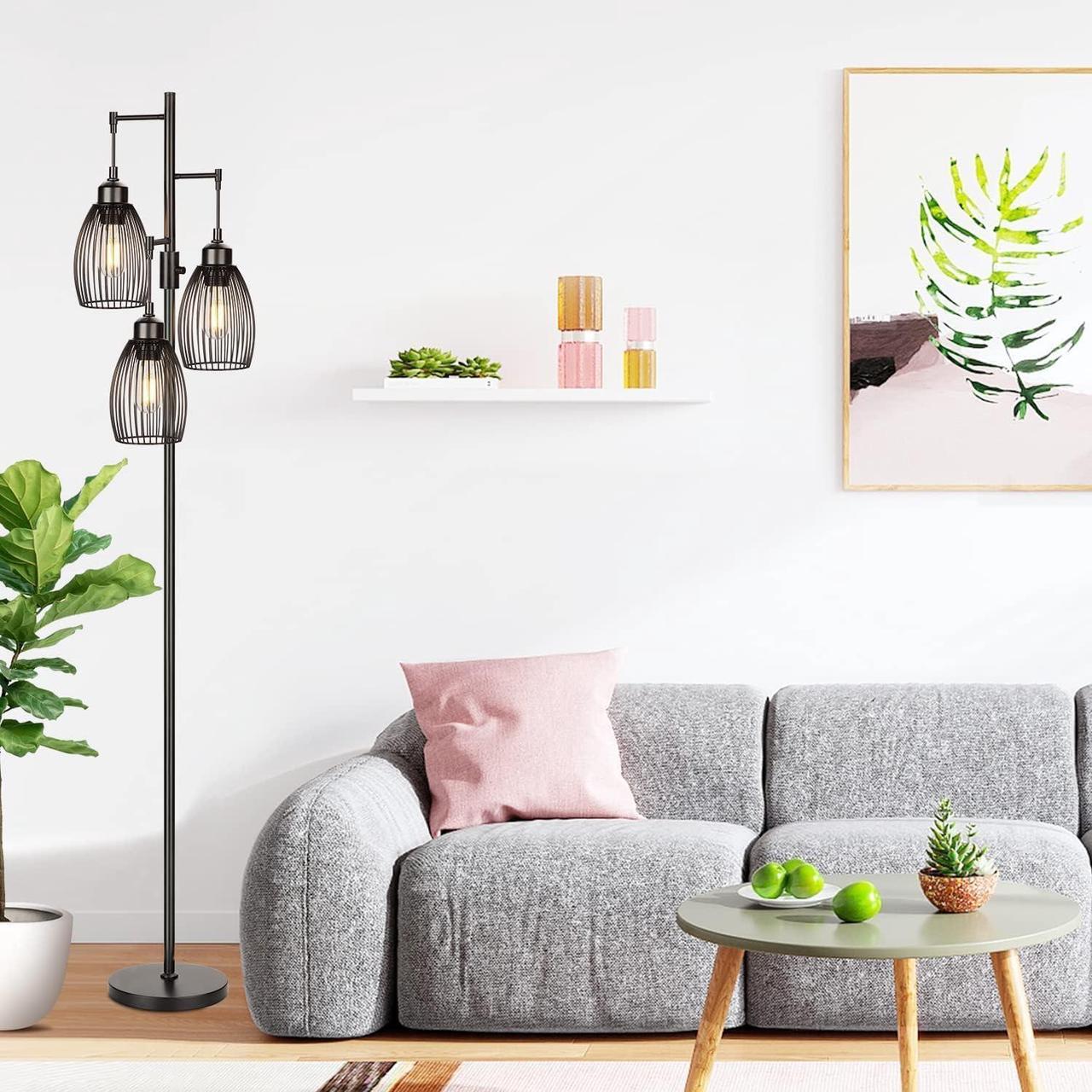 Alt view image 5 of 7 - 68 Dimmable Floor Lamp, 3 x 800LM LED Edison Bulbs Included, Industrial Floor Lamps for Living Room, Rustic Tall Lamps Standing Lamp for Bedrooms Living Room