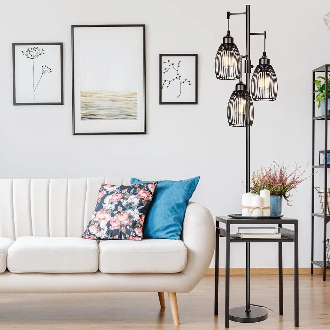 Alt view image 6 of 7 - 68 Dimmable Floor Lamp, 3 x 800LM LED Edison Bulbs Included, Industrial Floor Lamps for Living Room, Rustic Tall Lamps Standing Lamp for Bedrooms Living Room