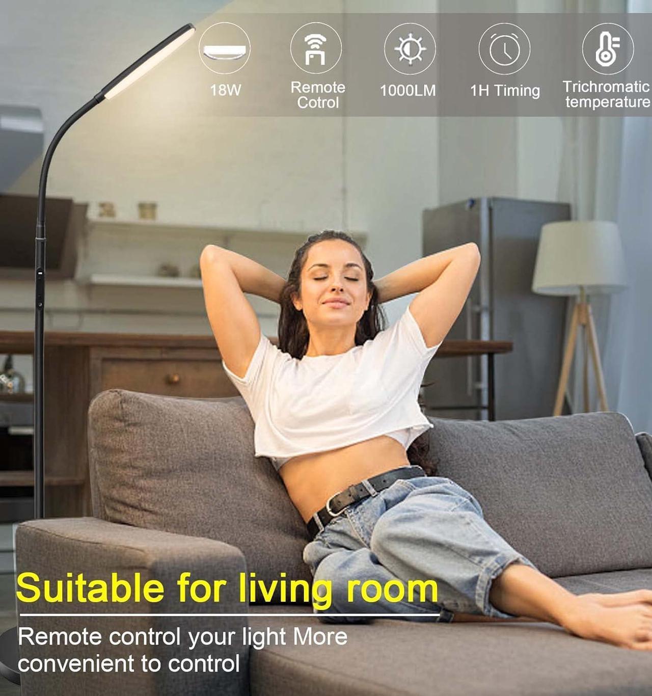 Alt view image 2 of 7 - LED Floor Lamp, Floor Lamp, Reading Lamp, Remote and Touch Control, 2700K-6500K Gooseneck Dimmable Standing Tall Lamp, 1H Timer, Eyelash Lamp, Task Lighting for Bedroom Office Living Room Study