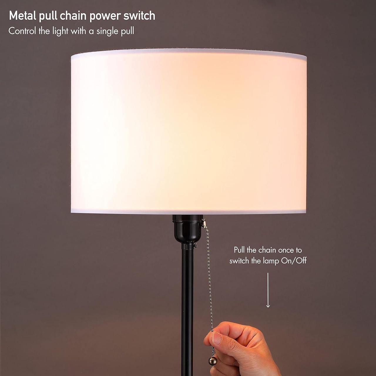 Alt view image 4 of 7 - OBright Ted - Drum Shade Standing Lamp, Pull Chain Switch, E26 Socket, Modern Minimalist Design, Simple Floor Lamp for Living Room, Bedroom, Office, Black