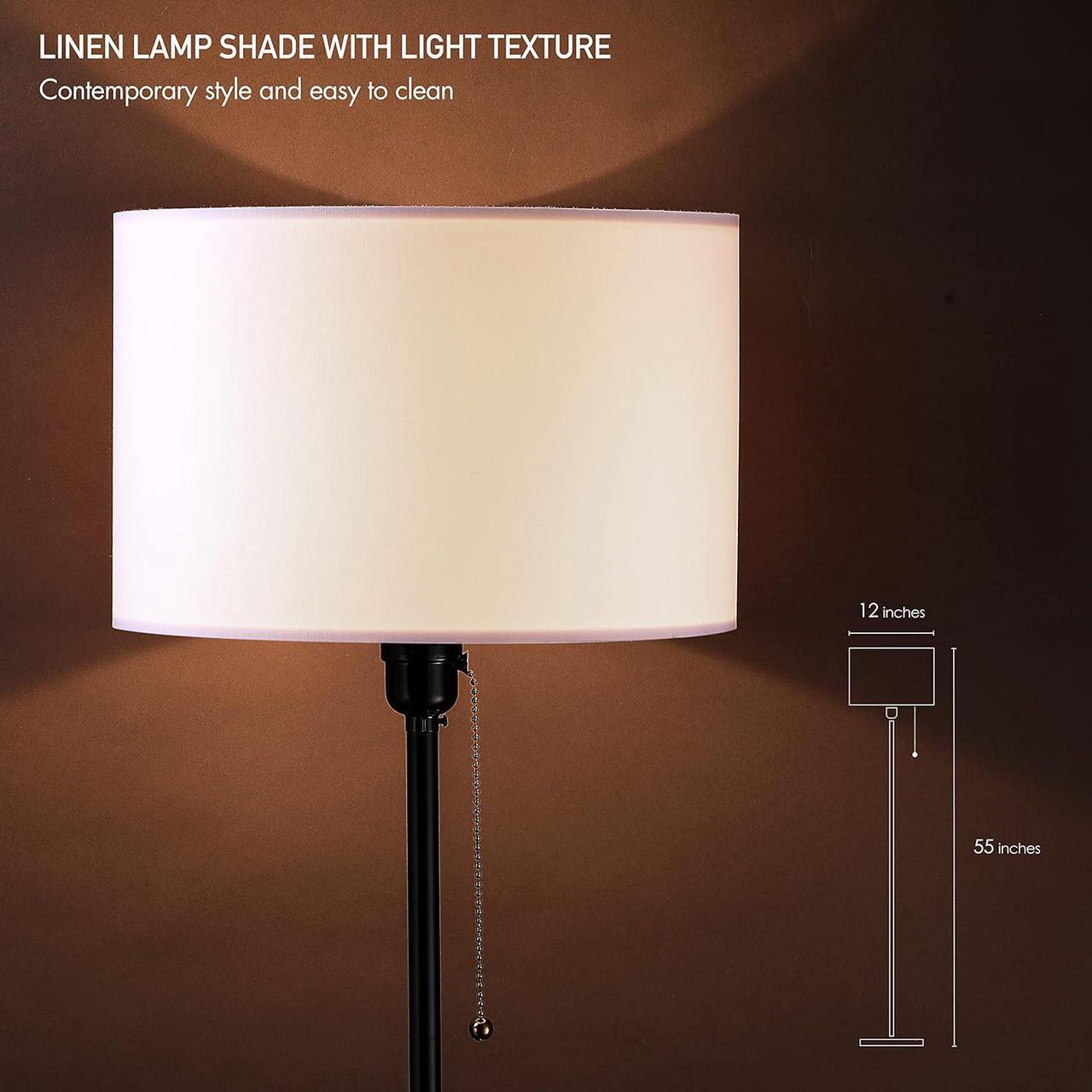 Alt view image 7 of 7 - OBright Ted - Drum Shade Standing Lamp, Pull Chain Switch, E26 Socket, Modern Minimalist Design, Simple Floor Lamp for Living Room, Bedroom, Office, Black
