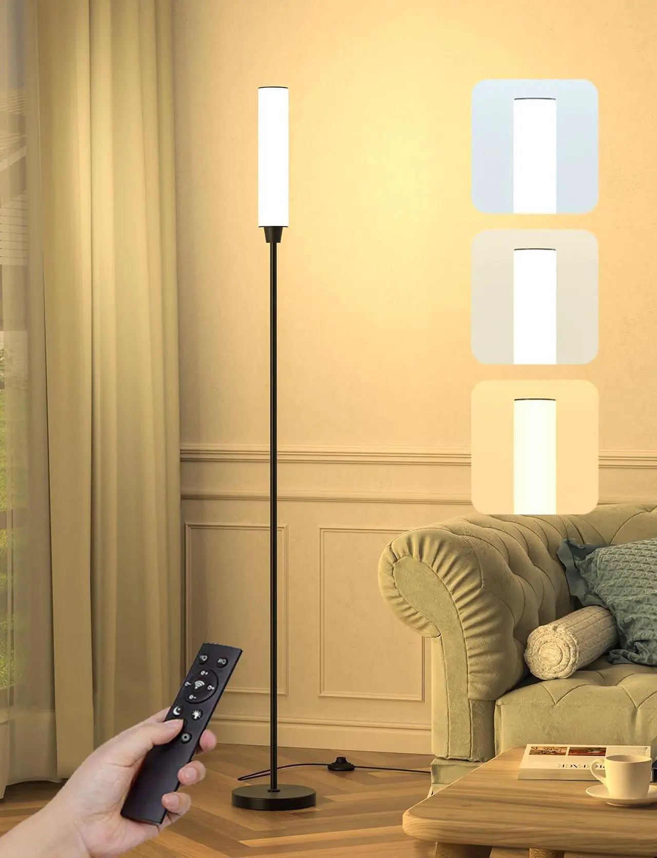 Main image of Floor Lamps for Living Room, Upgrade Moder Floor Lamp with Remote Control, Full Range Dimming Minimalist Standing Lamp Perfect for Living Room, Bedrooms and Office (Black)