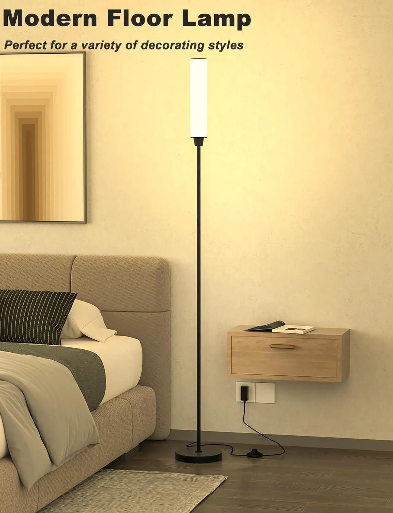 Alt view image 5 of 6 - Floor Lamps for Living Room, Upgrade Moder Floor Lamp with Remote Control, Full Range Dimming Minimalist Standing Lamp Perfect for Living Room, Bedrooms and Office (Black)