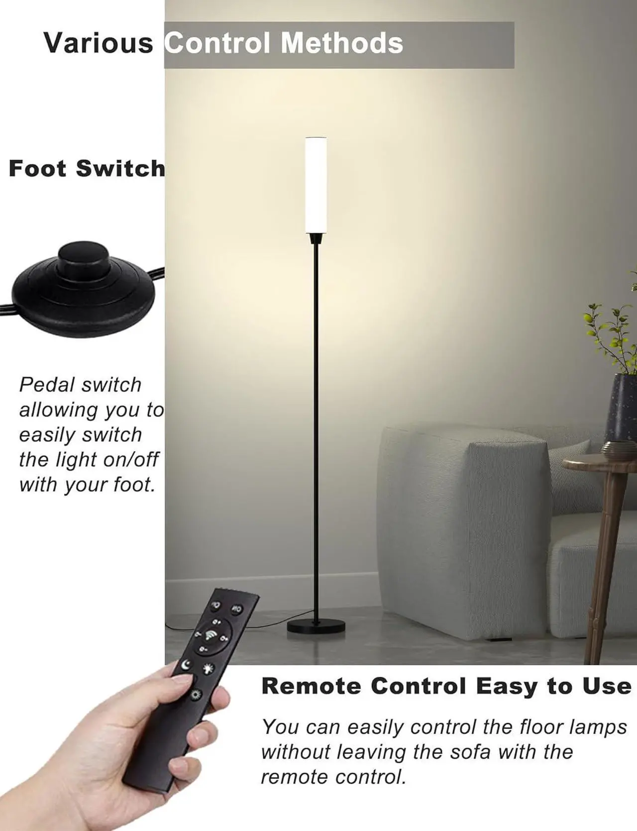 Alt view image 6 of 6 - Floor Lamps for Living Room, Upgrade Moder Floor Lamp with Remote Control, Full Range Dimming Minimalist Standing Lamp Perfect for Living Room, Bedrooms and Office (Black)