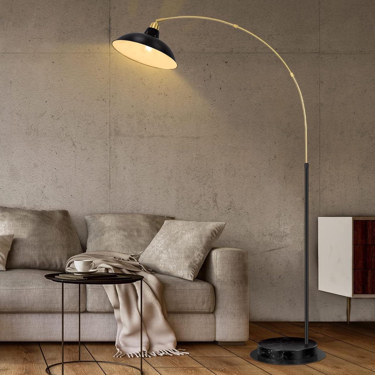 Main image of Arc Floor Lamp for Living Room, Marble Base Standing Lamp - Black Gold Floor Lamps with 360° Rotatable Arm, Industrial Tall Lamp Metal Material, Reading Lamp for Bedroom Couch Sofa Desk