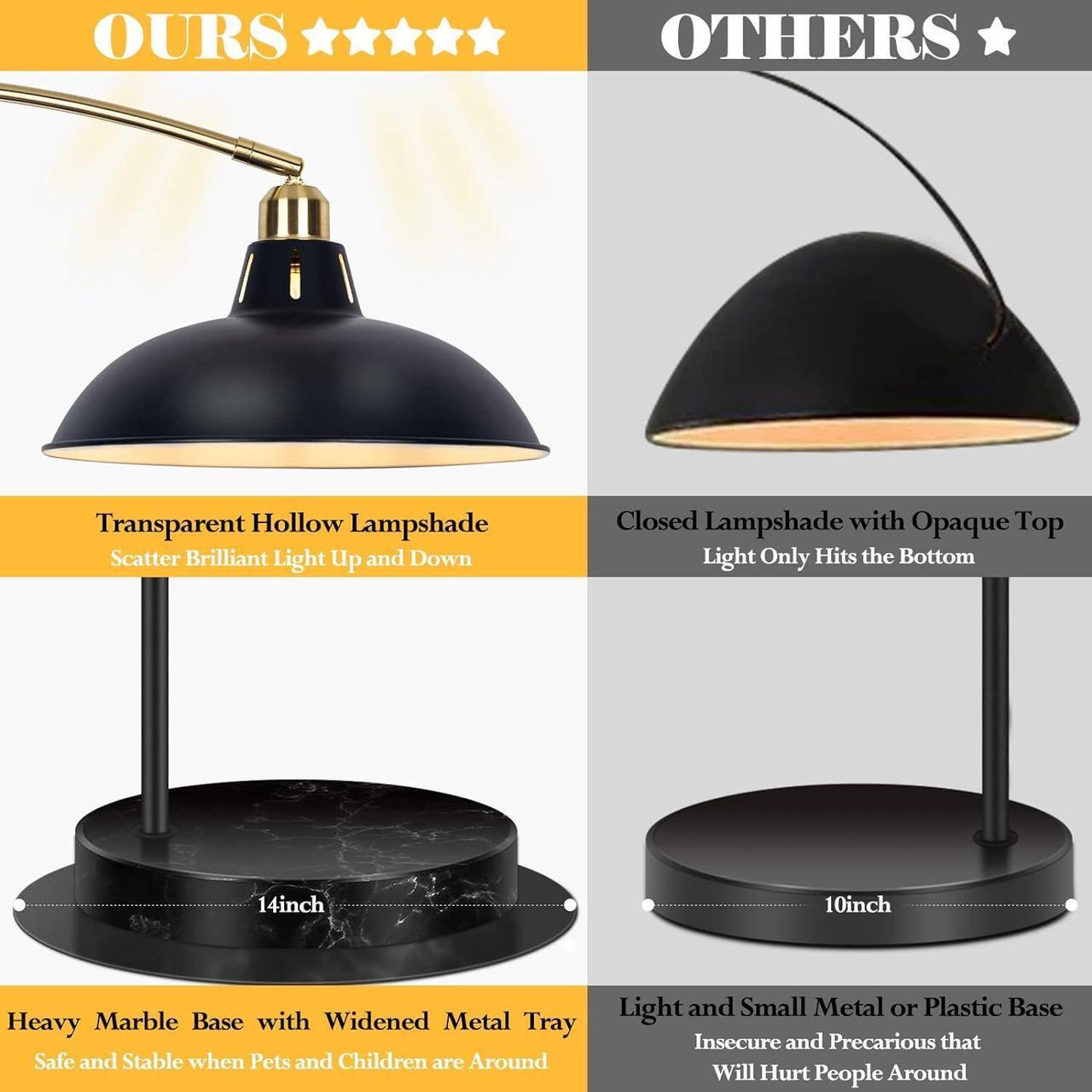 Alt view image 3 of 7 - Arc Floor Lamp for Living Room, Marble Base Standing Lamp - Black Gold Floor Lamps with 360° Rotatable Arm, Industrial Tall Lamp Metal Material, Reading Lamp for Bedroom Couch Sofa Desk
