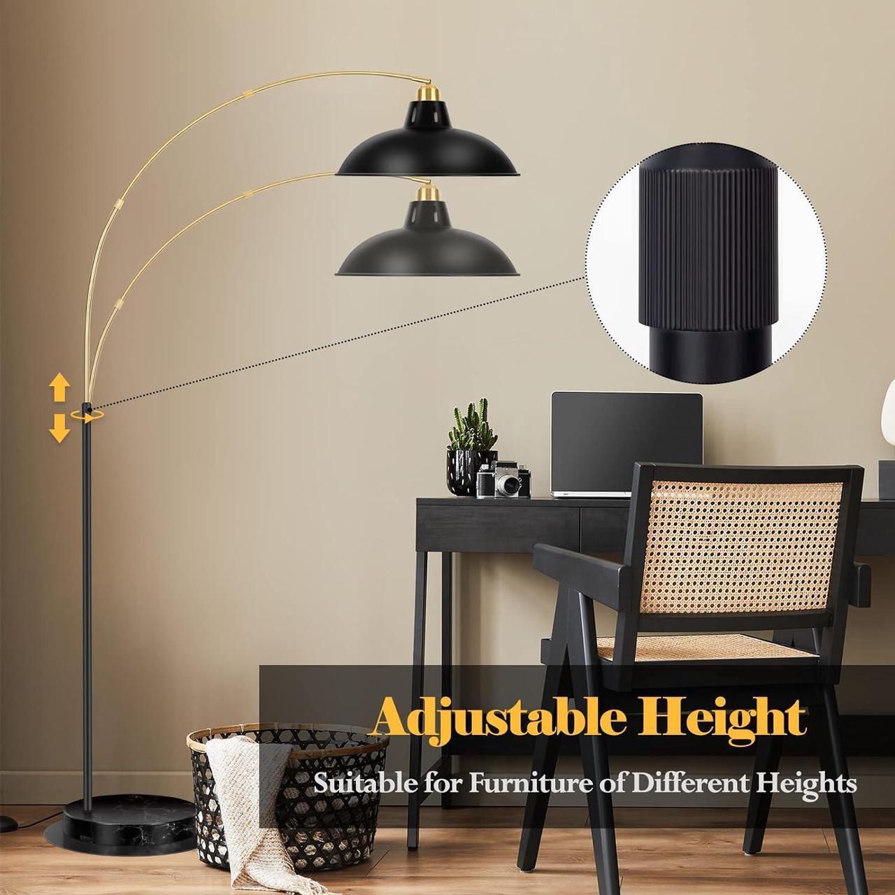 Alt view image 4 of 7 - Arc Floor Lamp for Living Room, Marble Base Standing Lamp - Black Gold Floor Lamps with 360° Rotatable Arm, Industrial Tall Lamp Metal Material, Reading Lamp for Bedroom Couch Sofa Desk