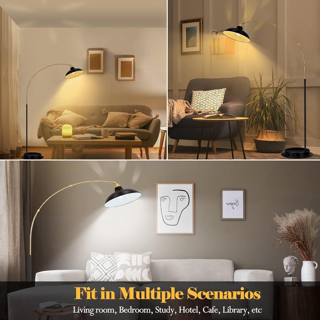 Alt view image 7 of 7 - Arc Floor Lamp for Living Room, Marble Base Standing Lamp - Black Gold Floor Lamps with 360° Rotatable Arm, Industrial Tall Lamp Metal Material, Reading Lamp for Bedroom Couch Sofa Desk