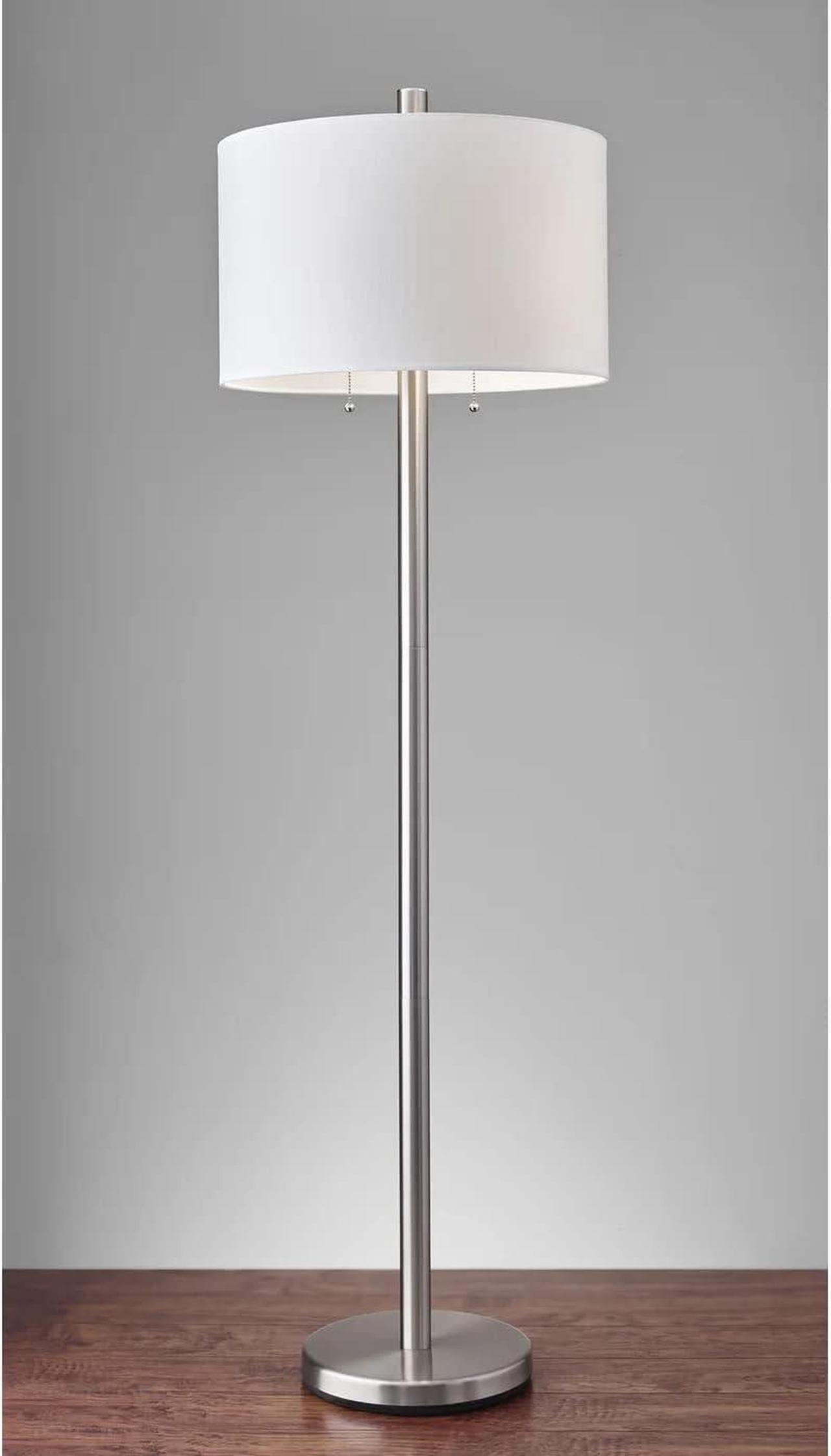 Alt view image 3 of 4 - Adesso 4067-22 Boulevard Floor Lamp, 61 in., 2 x 100 W Incandescent/26W CFL, Brushed Steel Finish, 1 Tall Lamp