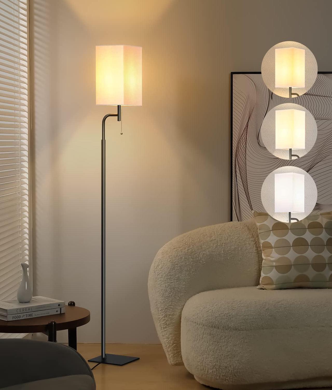 Main image of Floor Lamps for Living Room, 3 Color Temperatures Tall Lamp, Modern Standing Lamp for Bedroom, Square Linen Shade, Minimalist Pole Lamp for Office Kids Room Working Reading