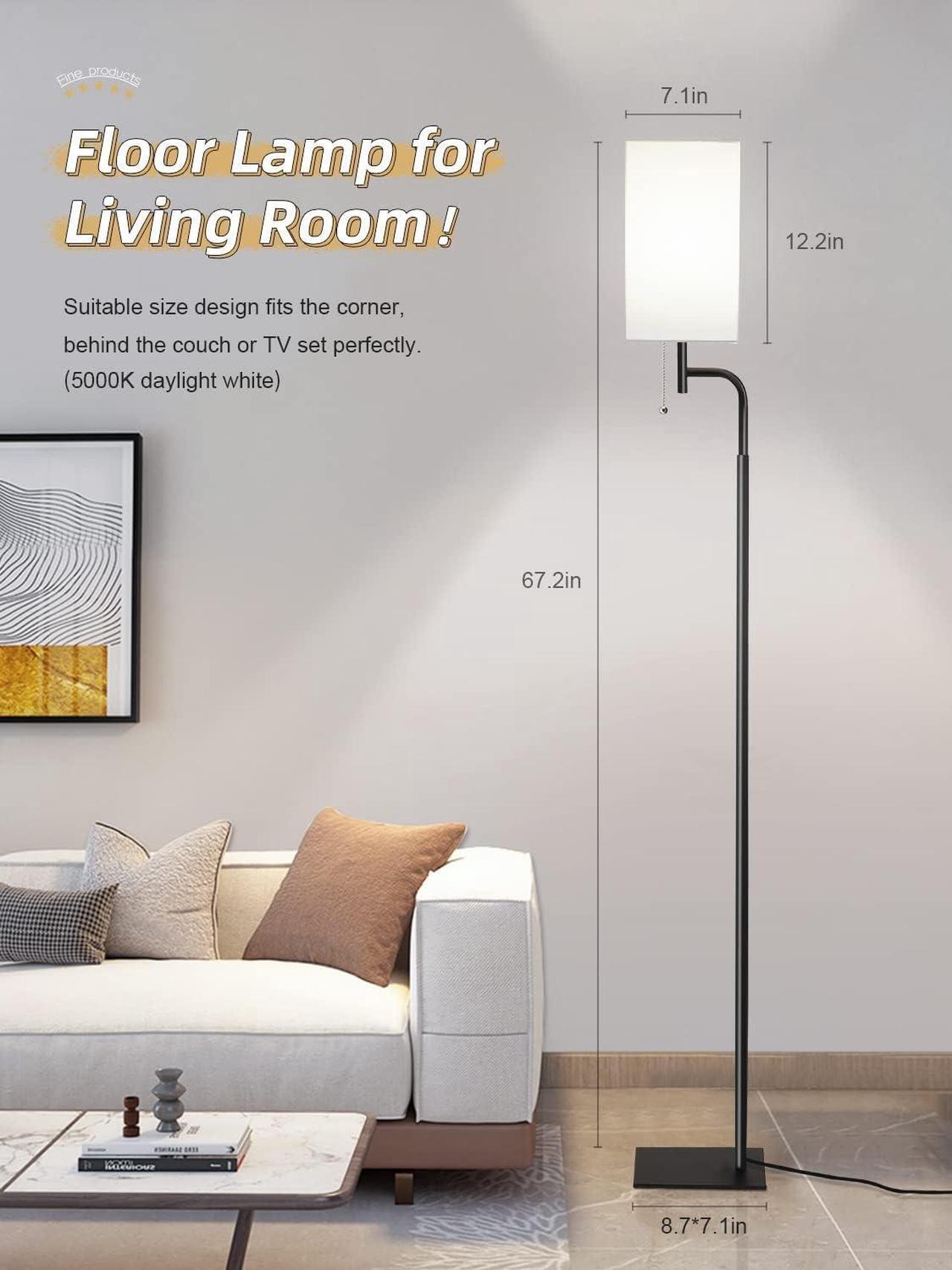 Alt view image 4 of 6 - Floor Lamps for Living Room, 3 Color Temperatures Tall Lamp, Modern Standing Lamp for Bedroom, Square Linen Shade, Minimalist Pole Lamp for Office Kids Room Working Reading
