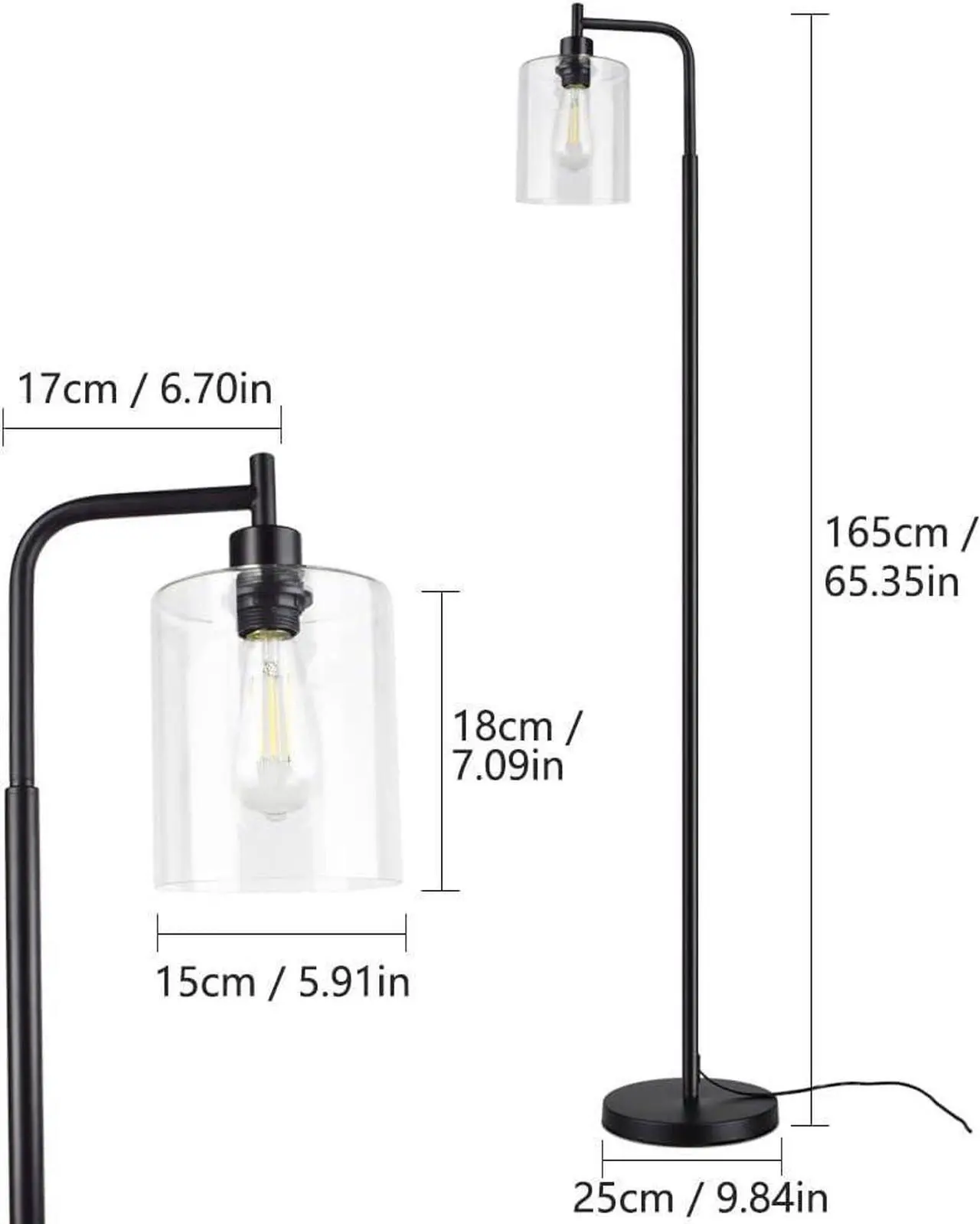 Alt view image 4 of 7 - Depuley Black Floor Lamp, Industrial LED Floor Lamps with Hanging Glass Shade, Farmhouse Standing Lamp Modern Tall Pole Lighting for Living Room, Bedroom, Office, Study Room, E26 Bulb Included