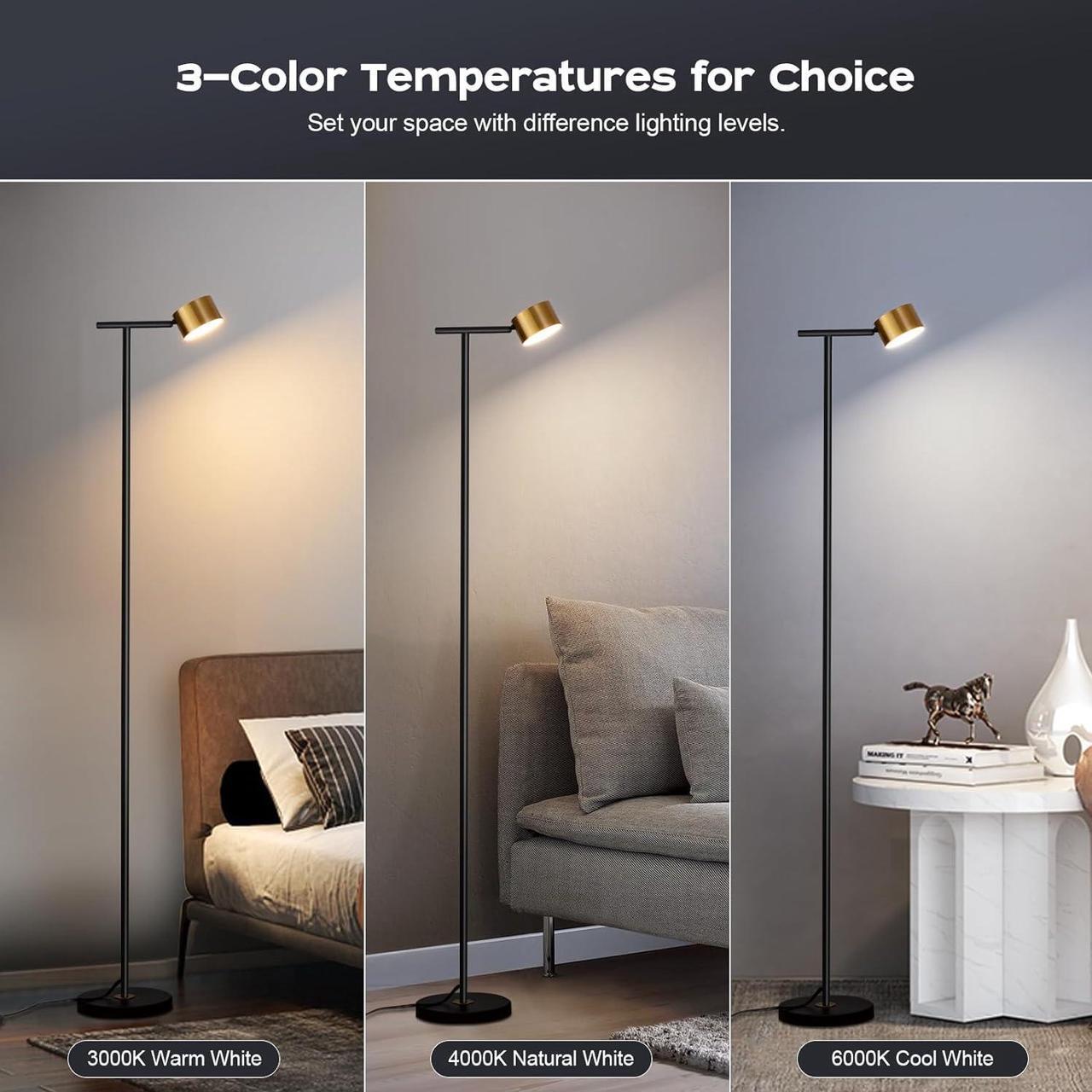 Alt view image 3 of 6 - Floor Lamps for Living Room, 3 Color Temperatures Floor Reading Lamp with Flexible Head,Modern Tall Floor Lamp for Bedroom,Standing Lamp for Office Working,Black
