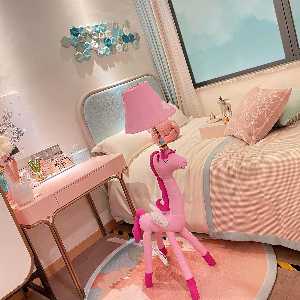 Alt view image 2 of 7 - Floor Lamp, Pink Unicorn Design 51inch Tall Standing Lamp for Girls Bedroom, Hand-Stitched Toy Lamp Decorate Living Room, with an E26 LED Bulb
