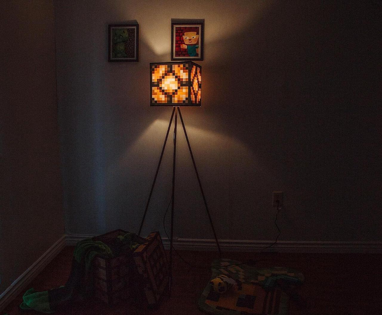 Alt view image 2 of 6 - Minecraft Glowstone Tripod Floor Lamp | LED Light, Standing Lamp for Living Room | Home Decor Accessories And Room Essentials | Official Video Game Collectible | 62 Inches Tall