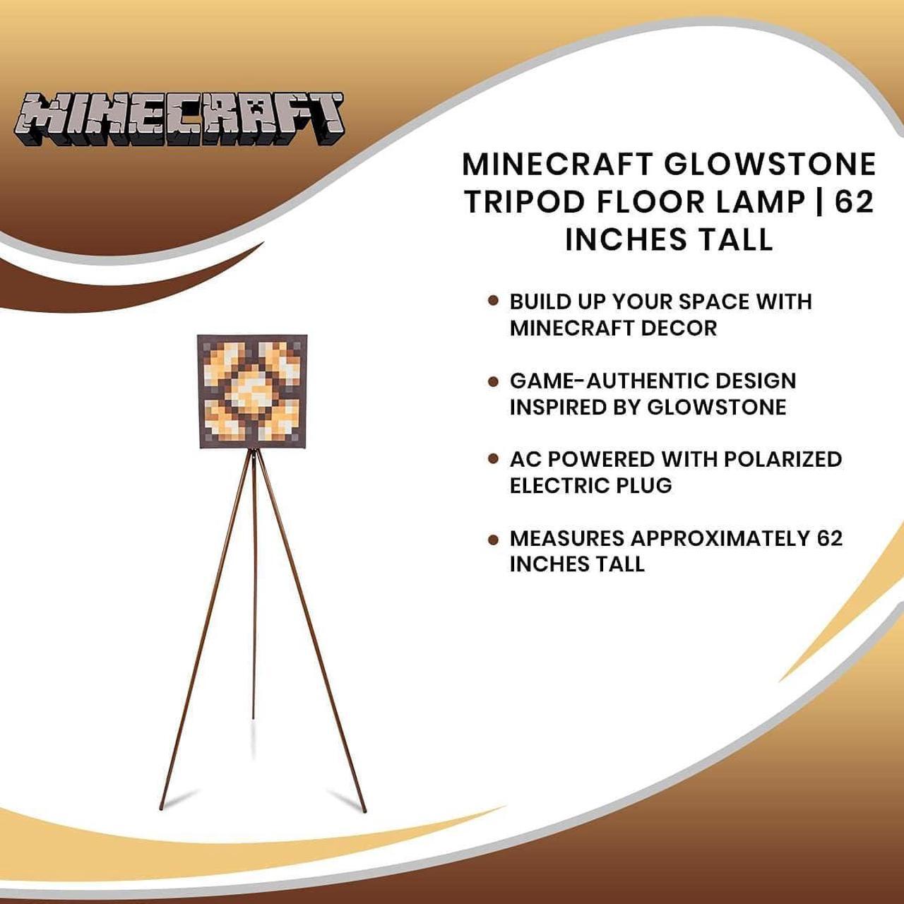 Alt view image 6 of 6 - Minecraft Glowstone Tripod Floor Lamp | LED Light, Standing Lamp for Living Room | Home Decor Accessories And Room Essentials | Official Video Game Collectible | 62 Inches Tall