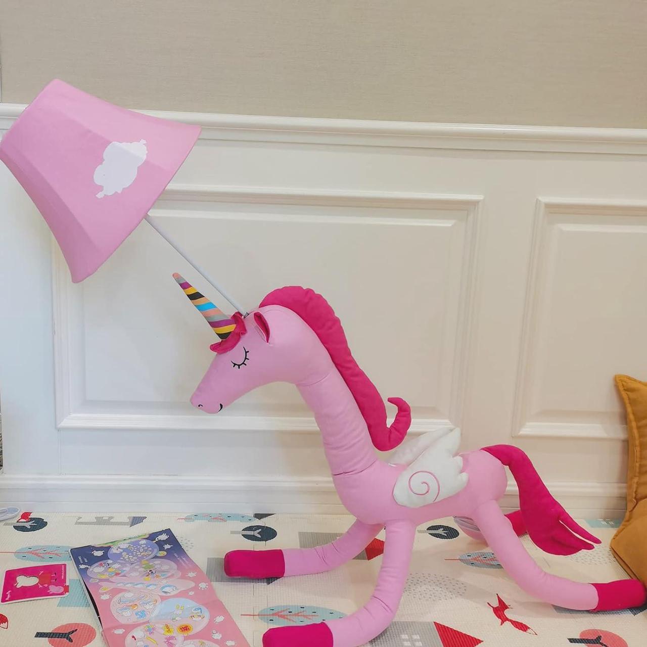 Alt view image 3 of 7 - Floor Lamp, Pink Unicorn Design 51inch Tall Standing Lamp for Girls Bedroom, Hand-Stitched Toy Lamp Decorate Living Room, with an E26 LED Bulb