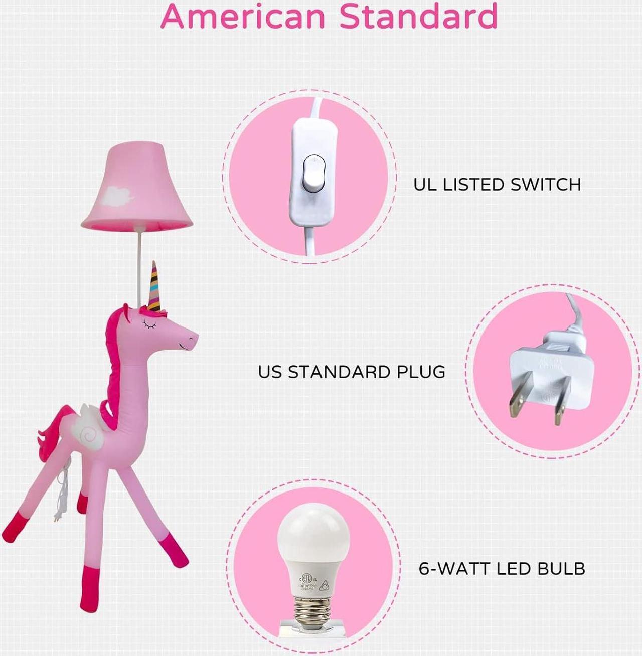 Alt view image 5 of 7 - Floor Lamp, Pink Unicorn Design 51inch Tall Standing Lamp for Girls Bedroom, Hand-Stitched Toy Lamp Decorate Living Room, with an E26 LED Bulb