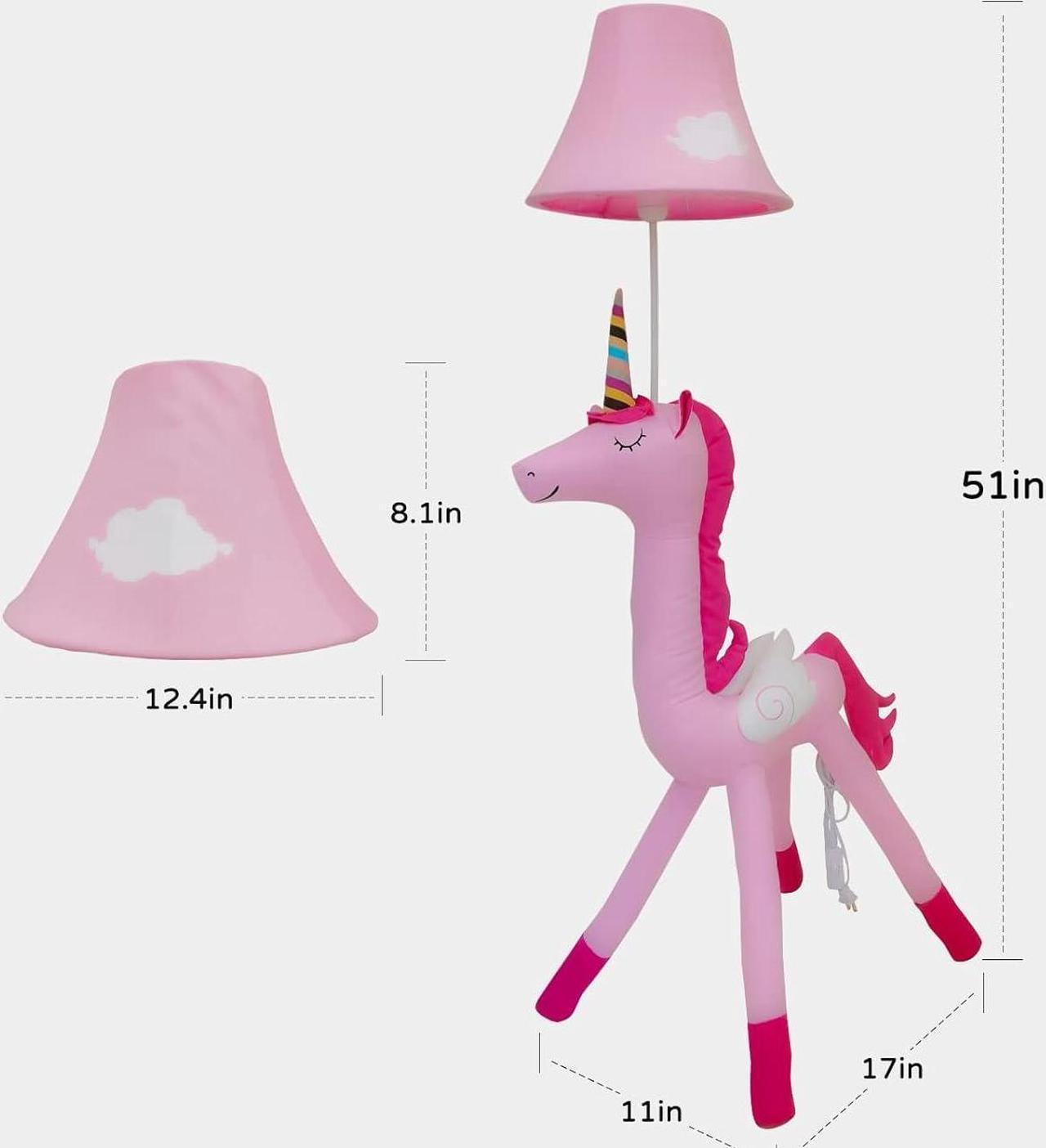 Alt view image 6 of 7 - Floor Lamp, Pink Unicorn Design 51inch Tall Standing Lamp for Girls Bedroom, Hand-Stitched Toy Lamp Decorate Living Room, with an E26 LED Bulb