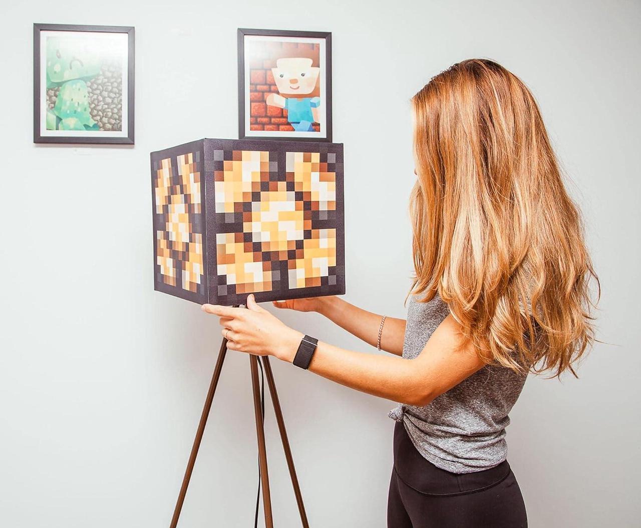 Alt view image 4 of 6 - Minecraft Glowstone Tripod Floor Lamp | LED Light, Standing Lamp for Living Room | Home Decor Accessories And Room Essentials | Official Video Game Collectible | 62 Inches Tall