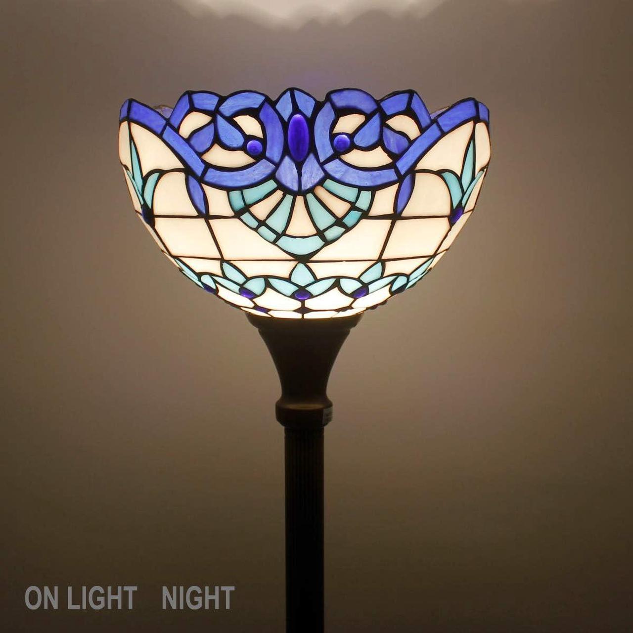Alt view image 7 of 7 - WERFACTORY Tiffany Floor Lamp Navy Blue Baroque Stained Glass Light 12X12X66 Inches Pole Torchiere Standing Corner Torch Uplight Decor Bedroom Living Room Home Office S003B Series