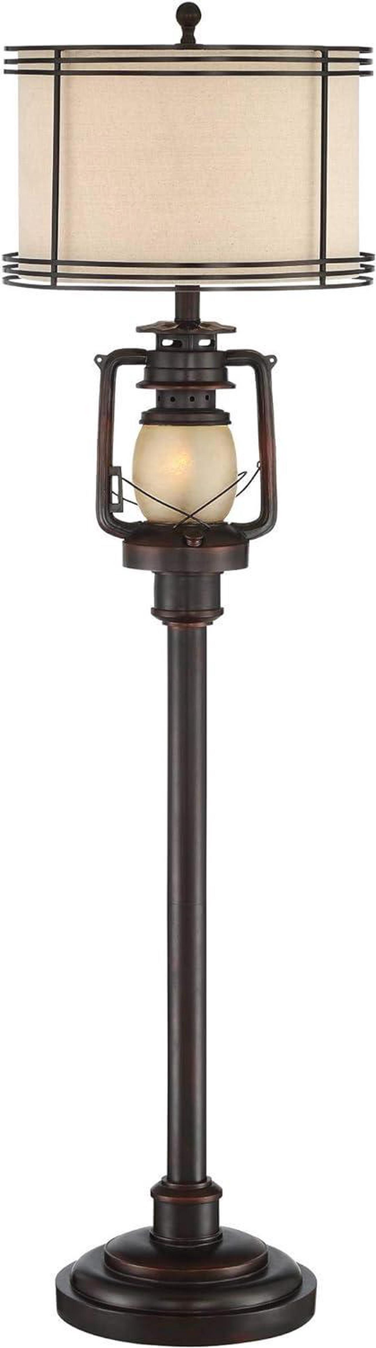 Alt view image 2 of 7 - Barnes and Ivy Henson Rustic Industrial Farmhouse Standing Floor Lamp with Night Light Glass 63" Tall Bronze Earthy Fabric Drum Shade Decor for Living Room Reading House Bedroom Home