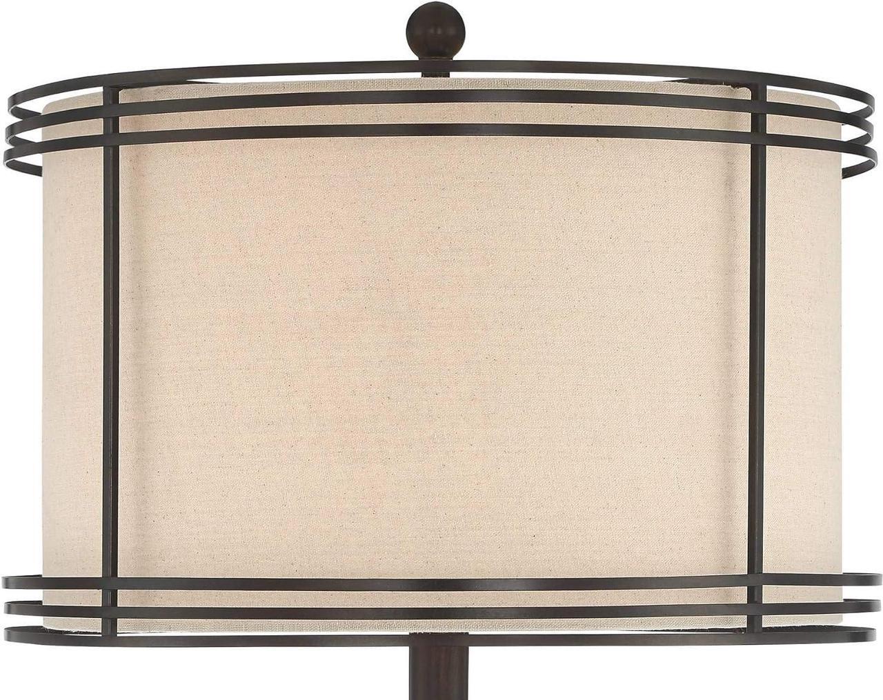 Alt view image 3 of 7 - Barnes and Ivy Henson Rustic Industrial Farmhouse Standing Floor Lamp with Night Light Glass 63" Tall Bronze Earthy Fabric Drum Shade Decor for Living Room Reading House Bedroom Home