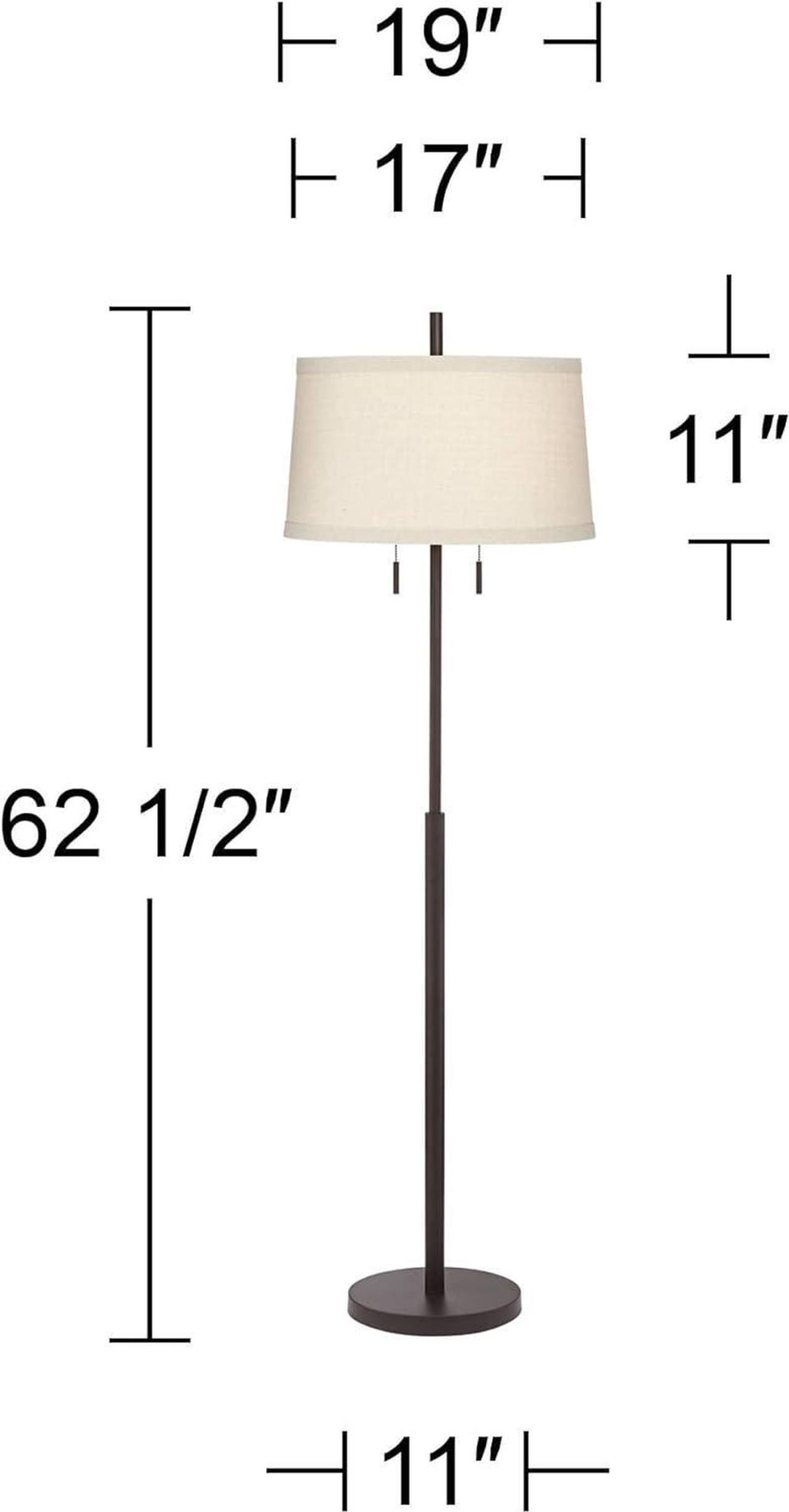 Alt view image 4 of 7 - Possini Euro Design Nayla Modern Floor Lamp Standing 62.5" Tall Bronze Steel Slender Column Off White Fabric Tapered Drum Shade Decor for Living Room Reading House Bedroom Home