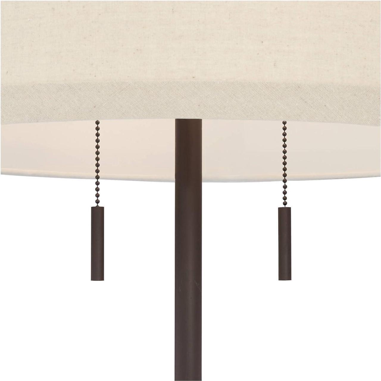 Alt view image 3 of 7 - Possini Euro Design Nayla Modern Floor Lamp Standing 62.5" Tall Bronze Steel Slender Column Off White Fabric Tapered Drum Shade Decor for Living Room Reading House Bedroom Home
