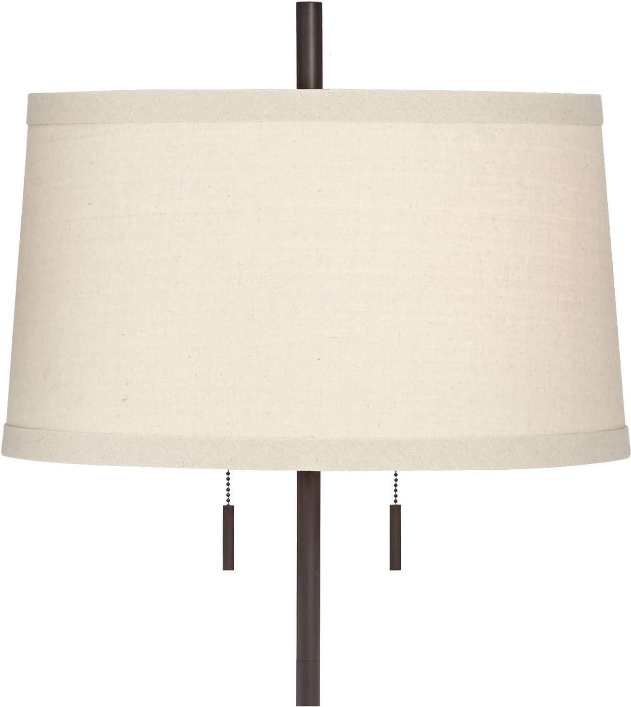 Alt view image 6 of 7 - Possini Euro Design Nayla Modern Floor Lamp Standing 62.5" Tall Bronze Steel Slender Column Off White Fabric Tapered Drum Shade Decor for Living Room Reading House Bedroom Home