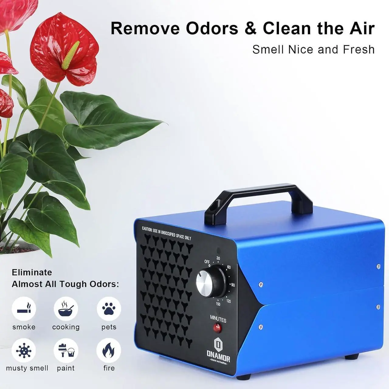 Alt view image 2 of 7 - ONAMOR Ozone Generator 30000mg/h - Ozone Machine Odor Removal Eliminate Odors Area Up to 4000 Sq.Ft, O3 Ozone Ionizer Deodorizer for Home, Smoke, Car, and Pet Room. (Blue)