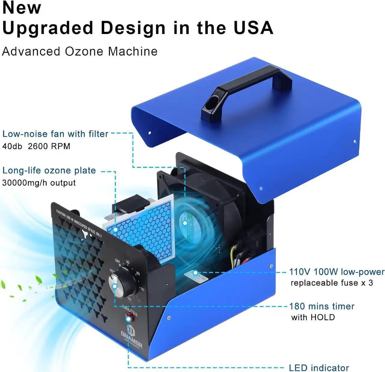 Alt view image 3 of 7 - ONAMOR Ozone Generator 30000mg/h - Ozone Machine Odor Removal Eliminate Odors Area Up to 4000 Sq.Ft, O3 Ozone Ionizer Deodorizer for Home, Smoke, Car, and Pet Room. (Blue)