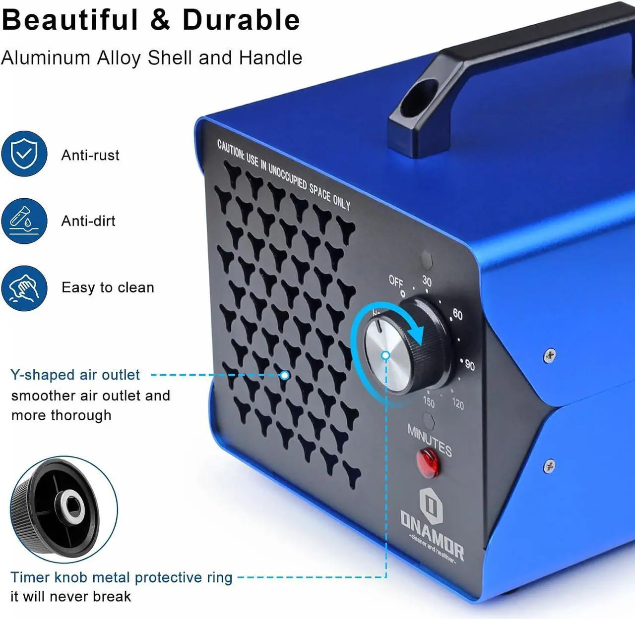 Alt view image 4 of 7 - ONAMOR Ozone Generator 30000mg/h - Ozone Machine Odor Removal Eliminate Odors Area Up to 4000 Sq.Ft, O3 Ozone Ionizer Deodorizer for Home, Smoke, Car, and Pet Room. (Blue)