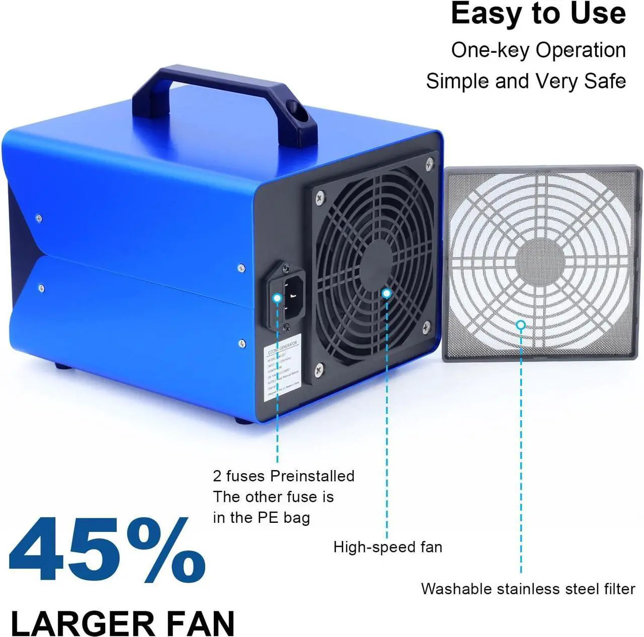 Alt view image 5 of 7 - ONAMOR Ozone Generator 30000mg/h - Ozone Machine Odor Removal Eliminate Odors Area Up to 4000 Sq.Ft, O3 Ozone Ionizer Deodorizer for Home, Smoke, Car, and Pet Room. (Blue)