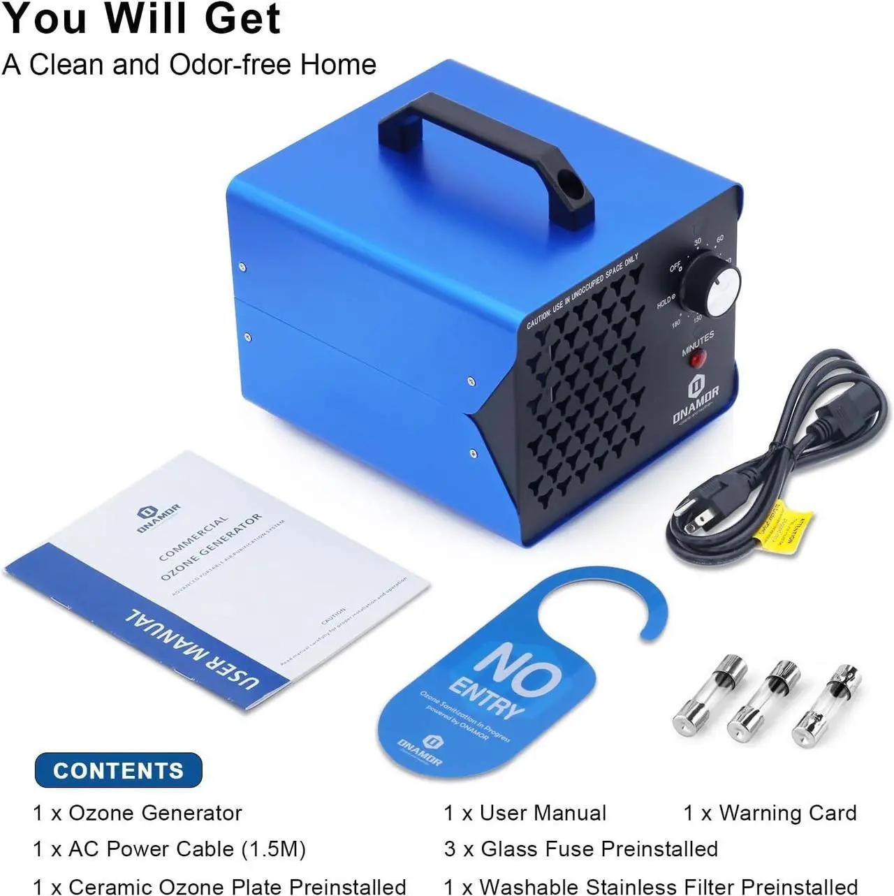 Alt view image 6 of 7 - ONAMOR Ozone Generator 30000mg/h - Ozone Machine Odor Removal Eliminate Odors Area Up to 4000 Sq.Ft, O3 Ozone Ionizer Deodorizer for Home, Smoke, Car, and Pet Room. (Blue)