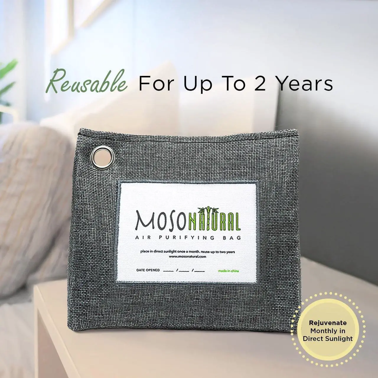 Alt view image 6 of 7 - Moso Natural Air Purifying Bag 600g (5 Pack). A Scent Free Odor Eliminator for Kitchens, Bedrooms, Living Rooms, Pet Areas. Premium Moso Bamboo Charcoal Odor Absorber. Freestanding Design.