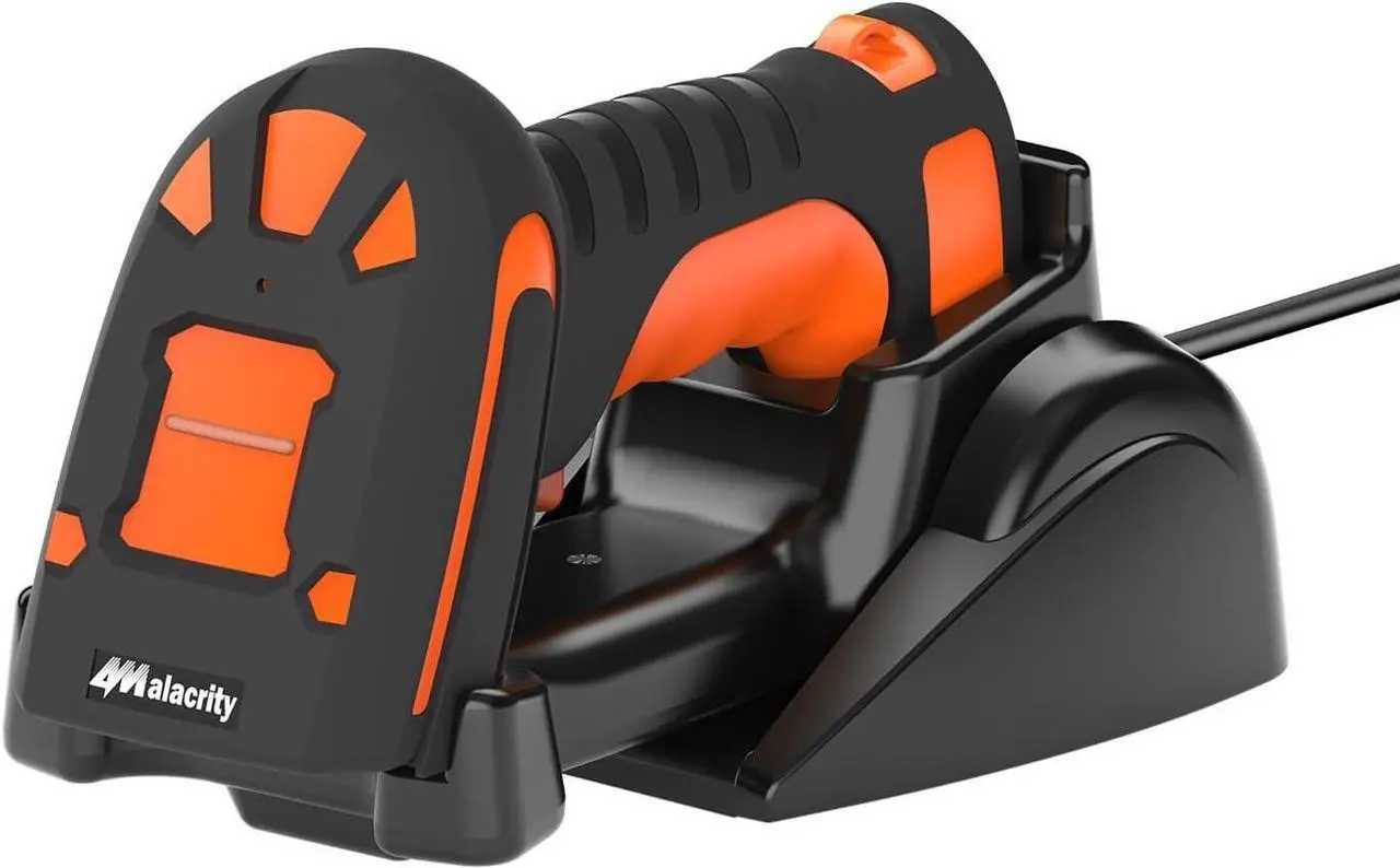 Main image of Alacrity 2024 1D Laser Industrial Barcode Scanner with LCD Display, 2.4Ghz Wireless & Wired 2in1 Barcode Reader, Shock Dust Proof Hands Free, Green