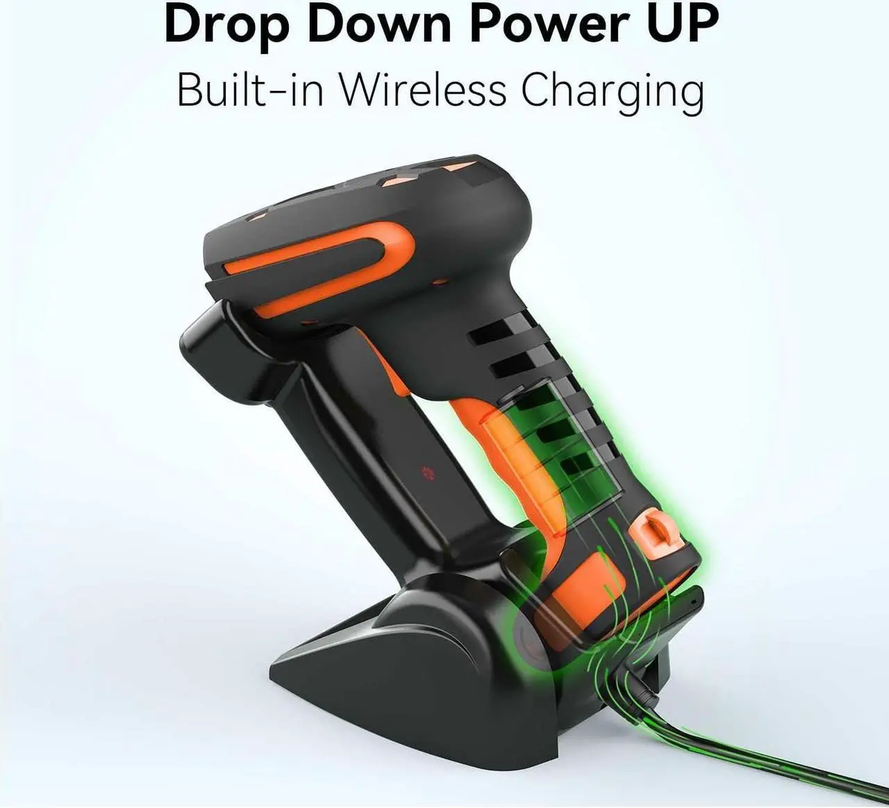 Alt view image 3 of 6 - Alacrity 2024 1D Laser Industrial Barcode Scanner with LCD Display, 2.4Ghz Wireless & Wired 2in1 Barcode Reader, Shock Dust Proof Hands Free, Green