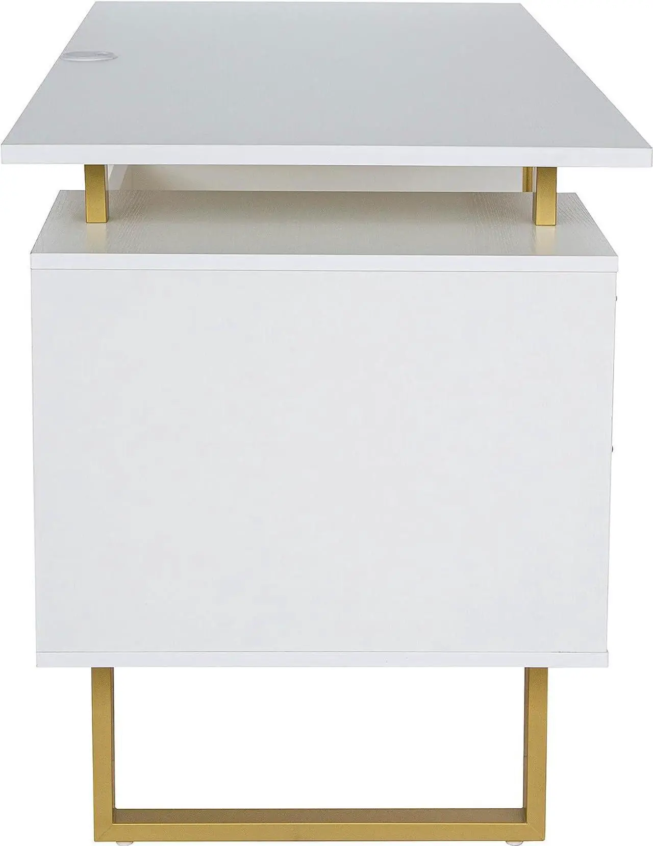 Alt view image 5 of 7 - Techni Mobili Storage Drawers and Cabinet 51.25 W-Modern Office Large Floating Desktop Surface Desk, White/Gold