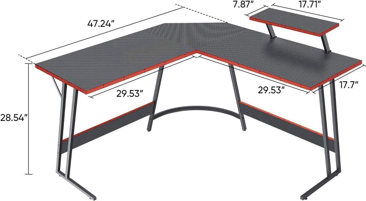 Alt view image 3 of 6 - VICTONE L Shaped Gaming Desk 47 Inch Computer Corner Desk, Home Pc Desk, Office Writing Workstation with Large Monitor Stand, Space Saving Table (Black)