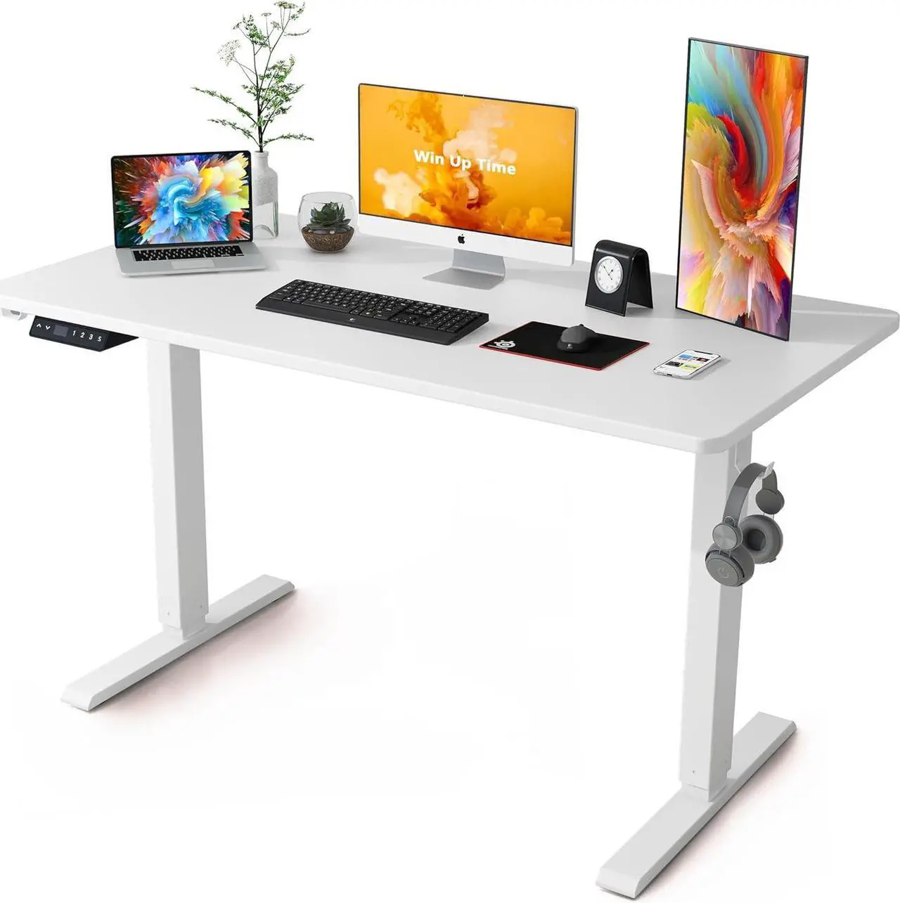 Main image of Win Up Time Standing Desk Adjustable Height- Whole Piece Desktop Stand Up Desk, Electric Standing Desk, Sit to Stand Desk for Home Office Computer Desk, White