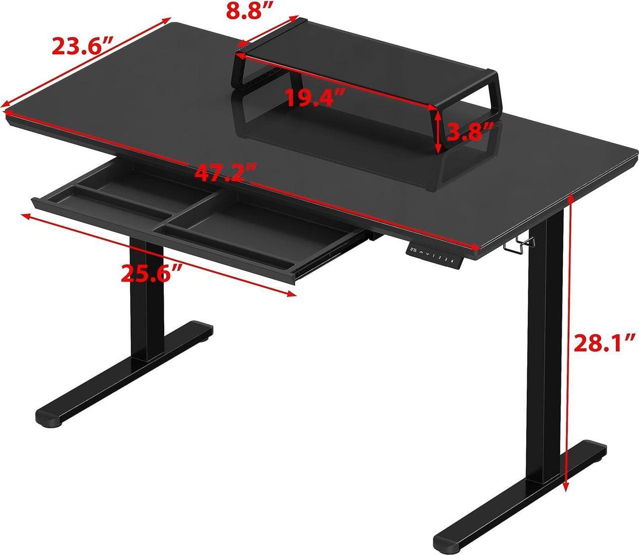 Alt view image 3 of 7 - SHW 48-Inch Glass Electric Height Adjustable Desk with Monitor Riser and Drawer, Black