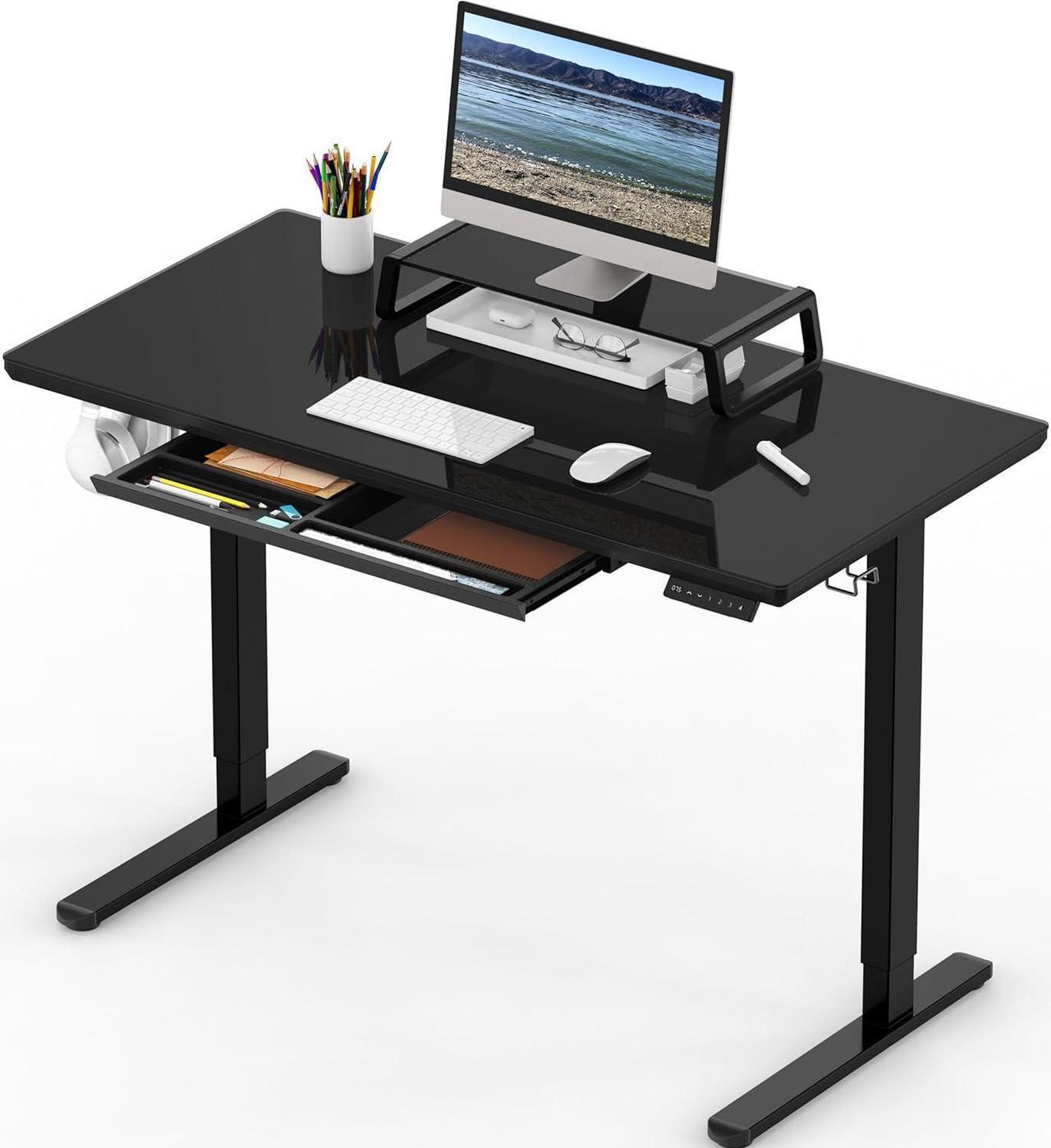 Alt view image 6 of 7 - SHW 48-Inch Glass Electric Height Adjustable Desk with Monitor Riser and Drawer, Black